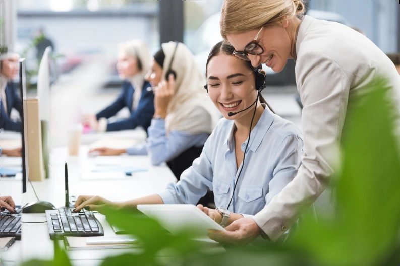Friendly support team helping customers by phone